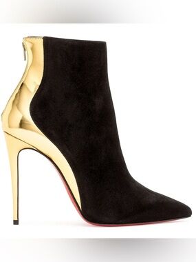 Christian Louboutin Delicotte Black Gold Suede Stiletto Boots